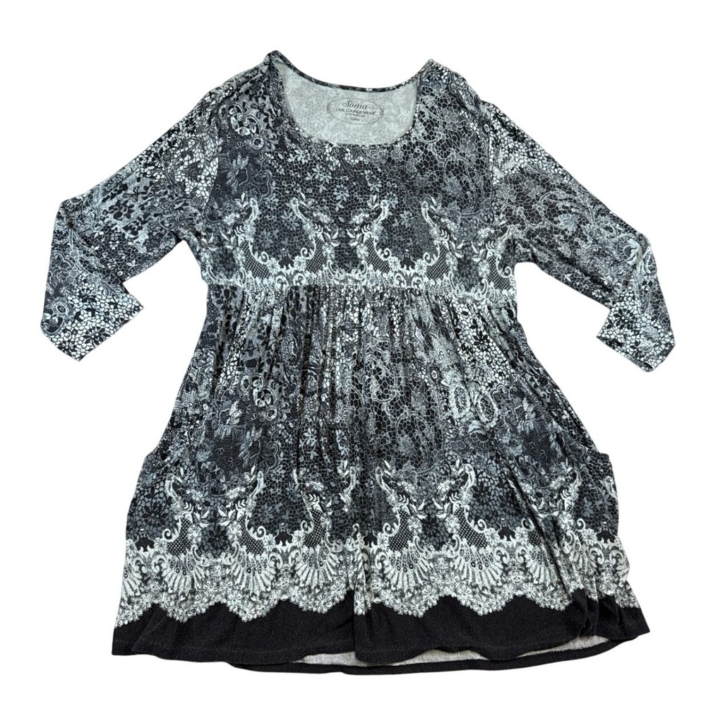 Soma Live Lounge Wear Grey Black Lace Print Empire‎ Waist Sleep Tunic XL
